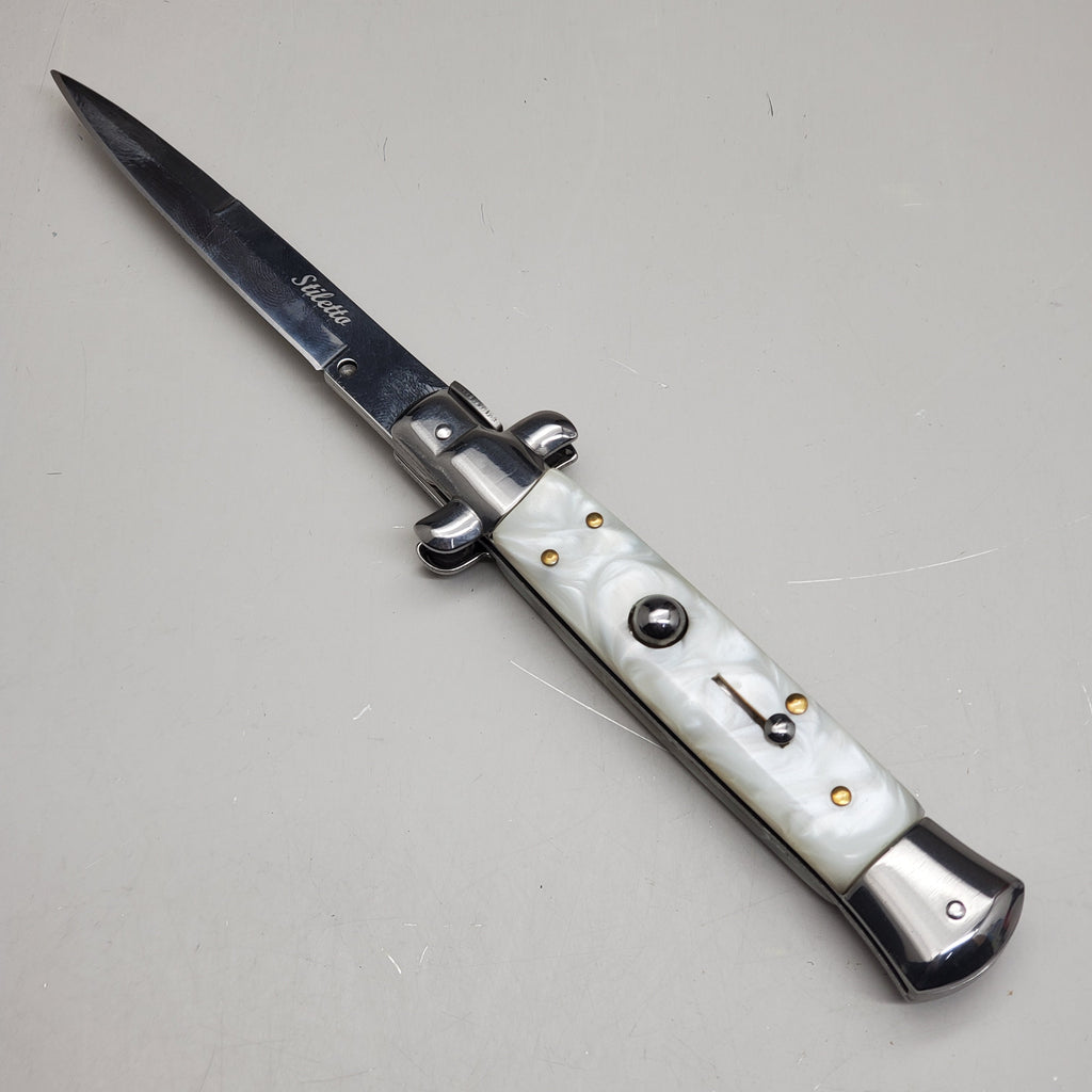ZA@ ARMED FORCE TACTICAL Hand Crafted OTF Pocket Knife  9" Knife 4" Blade  Ivory/ Silver ST-7MWT