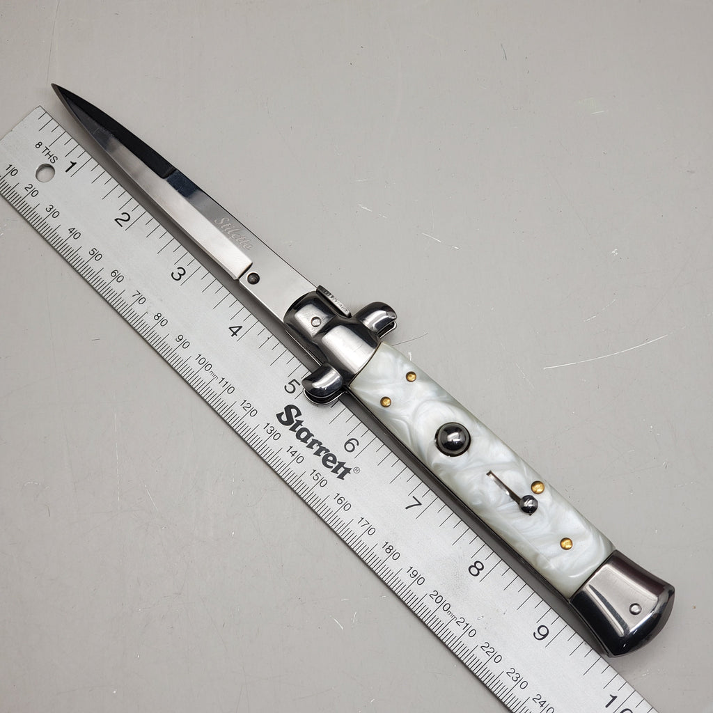 ZA@ ARMED FORCE TACTICAL Hand Crafted OTF Pocket Knife  9" Knife 4" Blade  Ivory/ Silver ST-7MWT