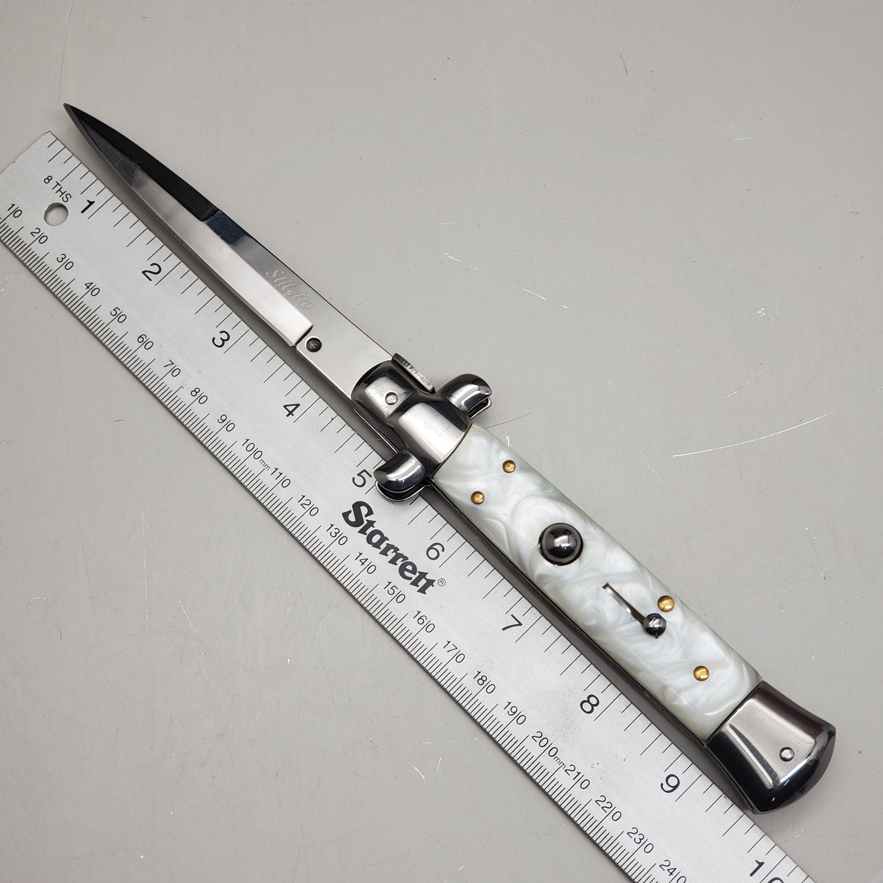 ZA@ ARMED FORCE TACTICAL Hand Crafted OTF Pocket Knife  9" Knife 4" Blade  Ivory/ Silver ST-7MWT