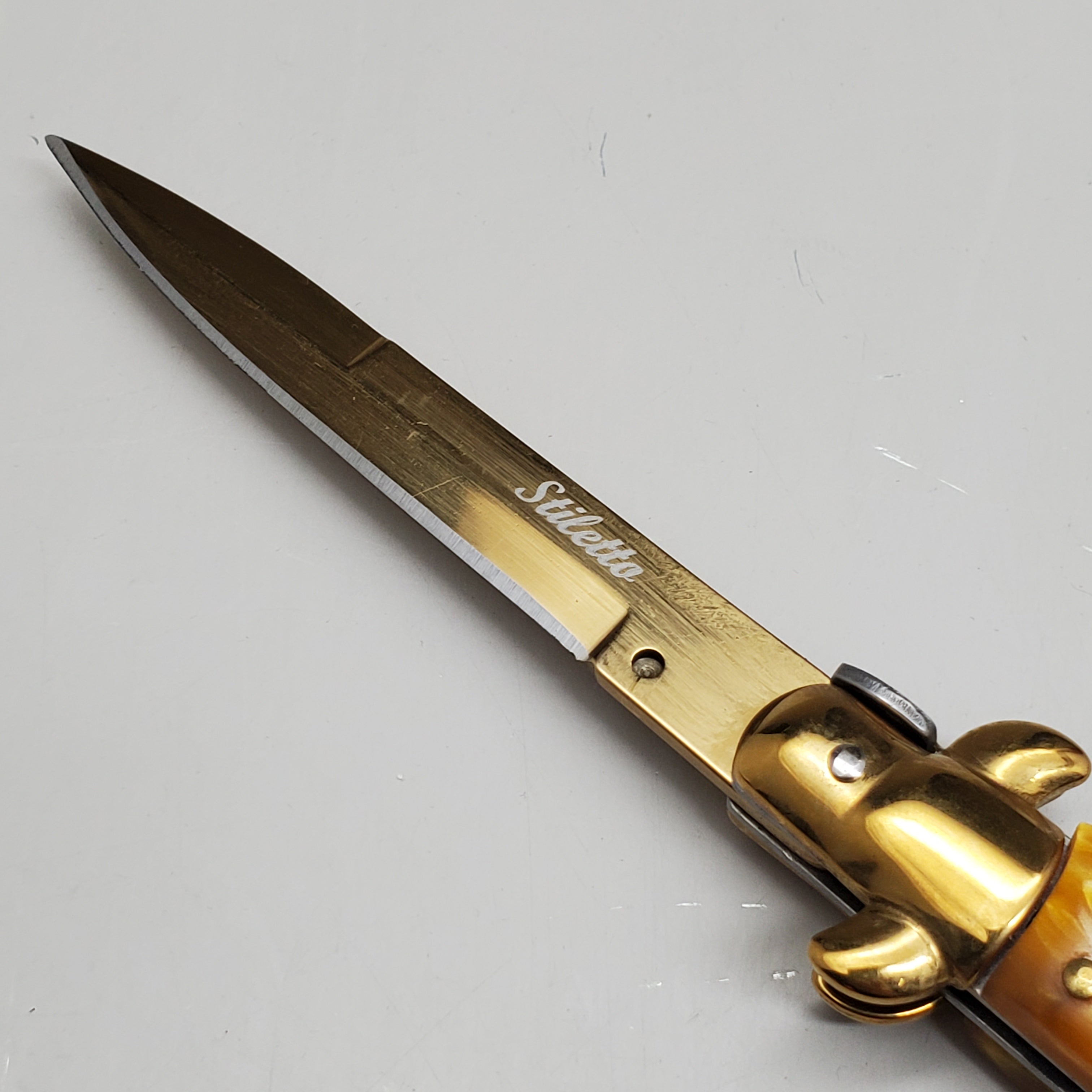 ZA@ ARMED FORCE TACTICAL Hand Crafted OTF Pocket Knife 9"Knife4"Blade Yellow/Gold ST-6GYW