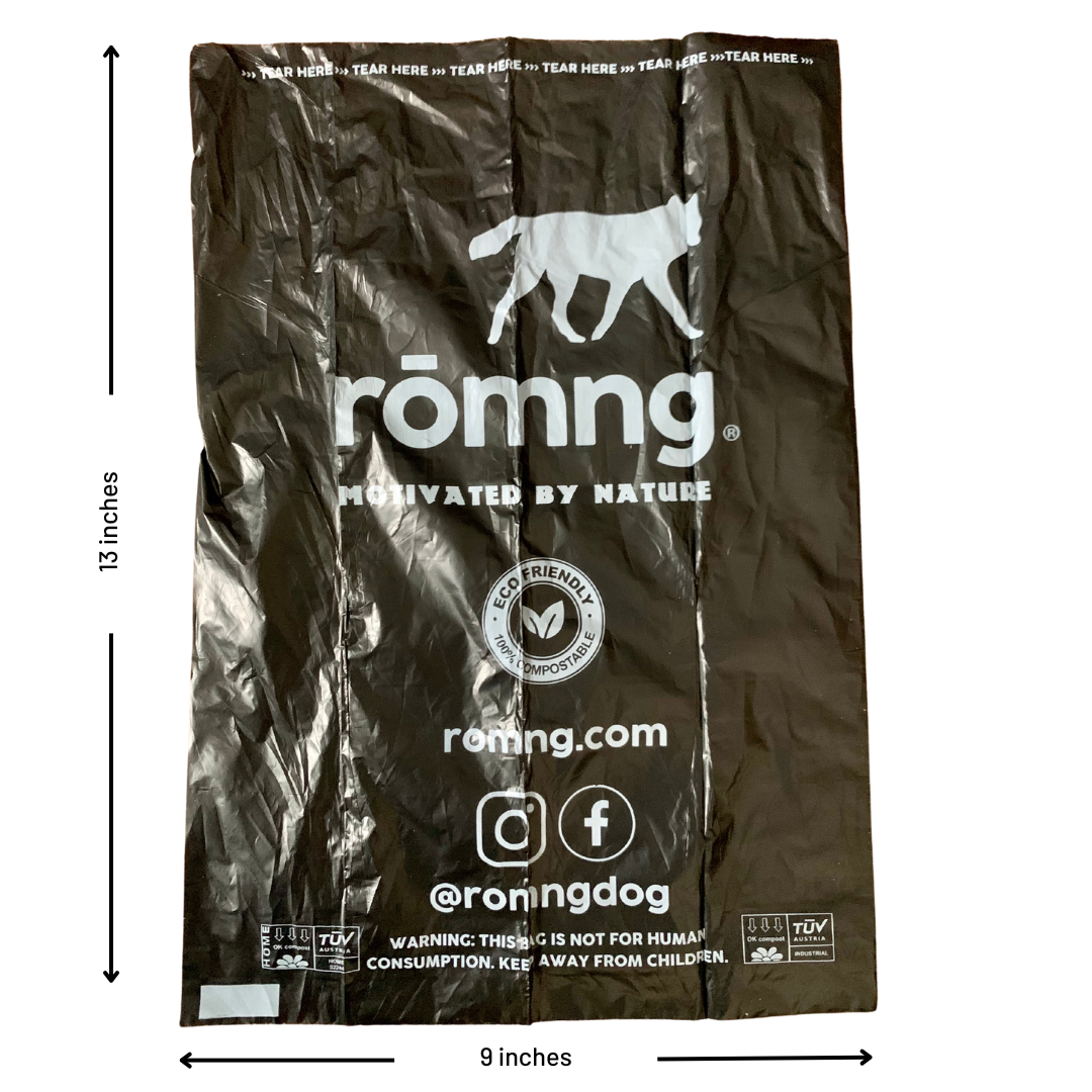 compostable plant-based dog poop bags + bamboo dispenser