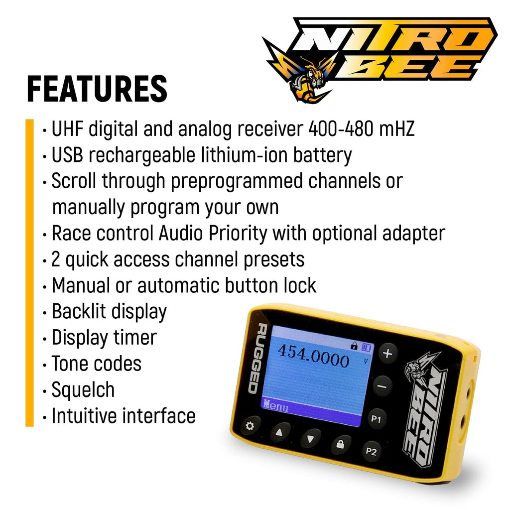 Rugged Radios BUNDLE - H80 Track Talk Linkable Intercom Headset with NITRO BEE XTREME UHF Race Receiver and Carry Bag