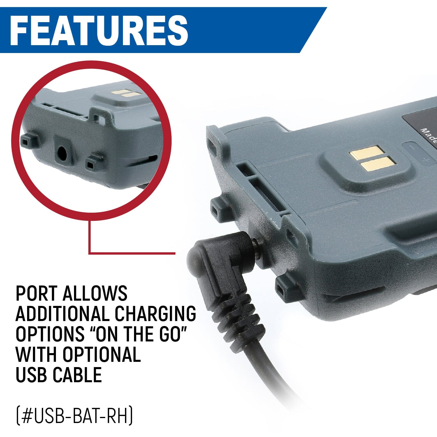 Rugged Radios GMR2 and GMR2 PLUS Handheld Long-Lasting XL Battery with USB Charging Port