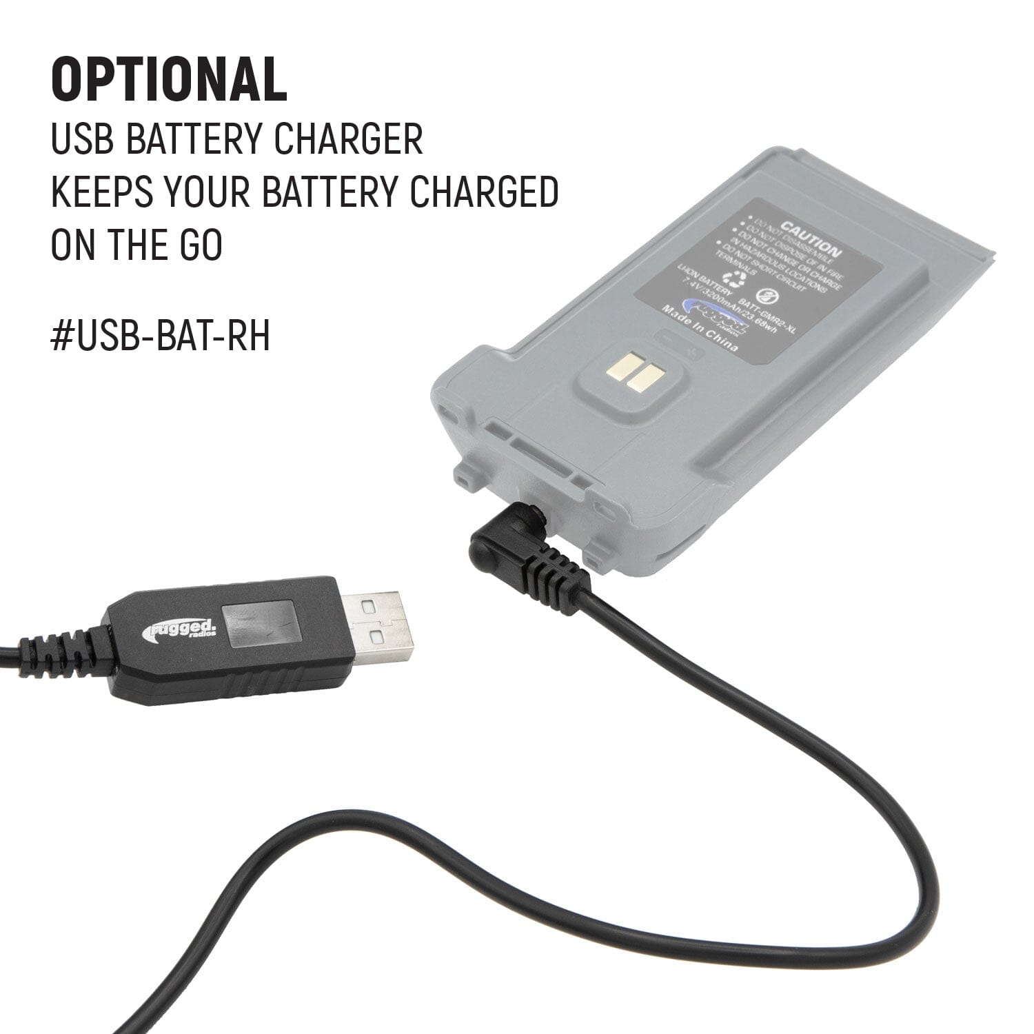 Rugged Radios GMR2 Replacement Battery with 12v Charge Port and Belt Clip