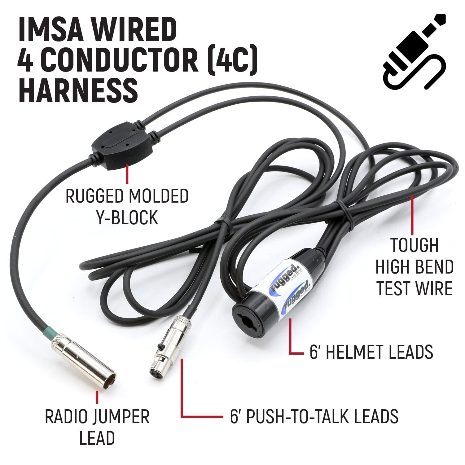 Rugged Radios IMSA 4-Conductor 4C Circle Track Road Race Car Harness