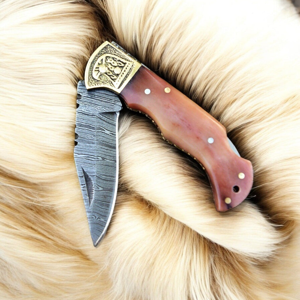 Custom Handmade Damascus Steel Pocket Clip Knife - 3" Blade
