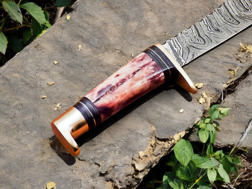 Handmade Damascus Hunting Knife – 12" with Bone Handle
