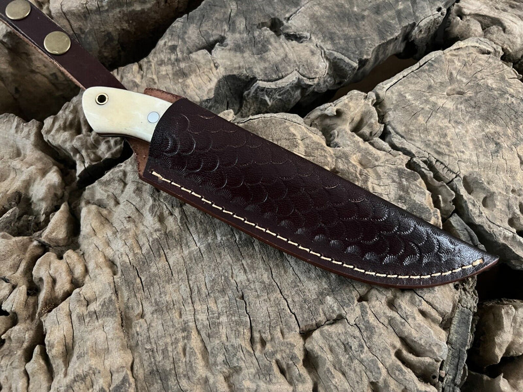 WildEdge High-Carbon Steel Bushcraft Knife – 8-Inch Survival Blade with Bone Handle