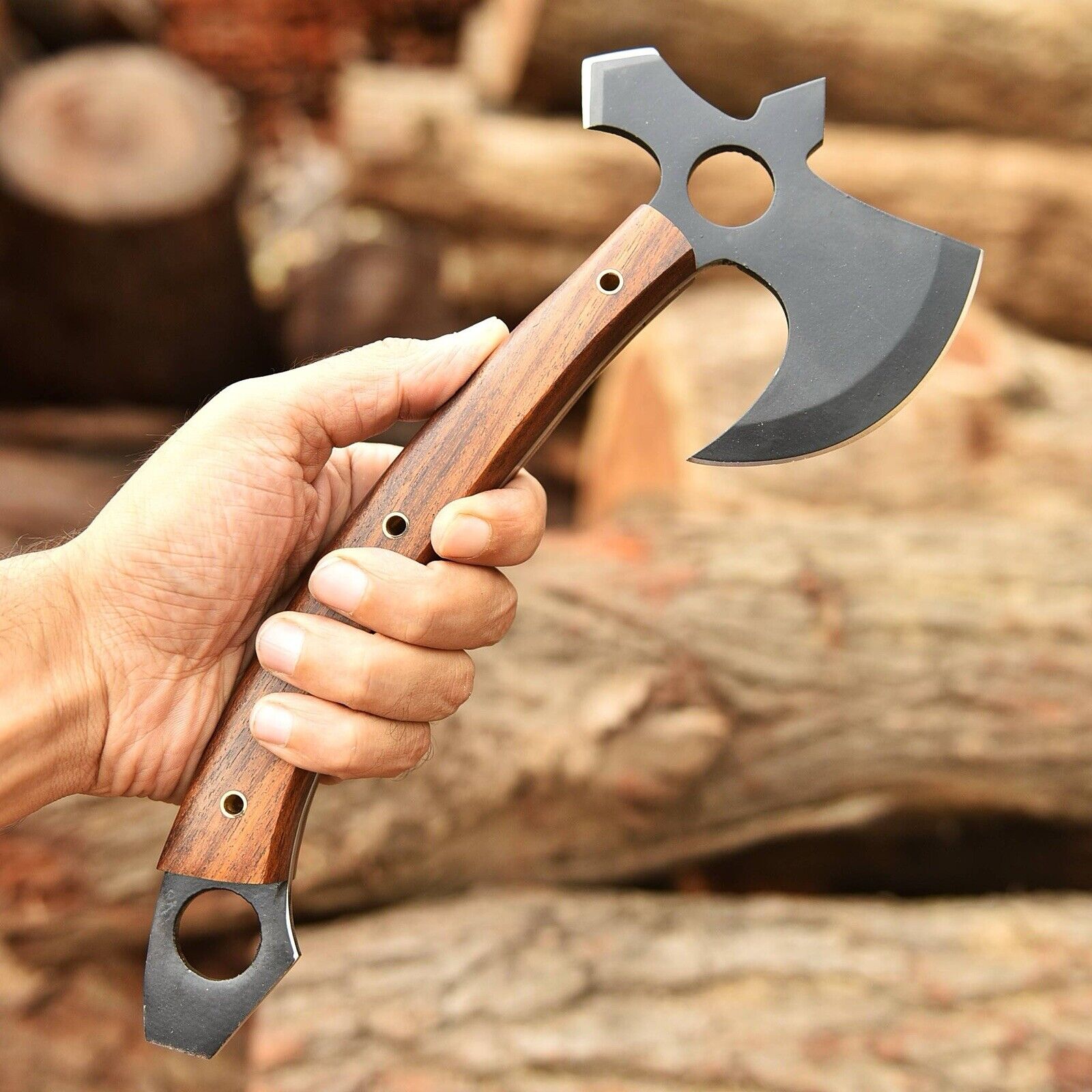 Tactical Tomahawk with Acid-Etched Full Tang 1095 Steel Blade and Rosewood Handle – Iron Guard