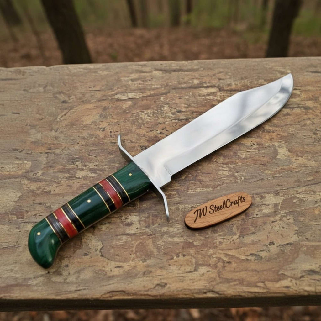 Sheffield Clip Point Bowie Knife Mirror Polish Steel with S Guard and Stacked Handle – JW SteelCrafts