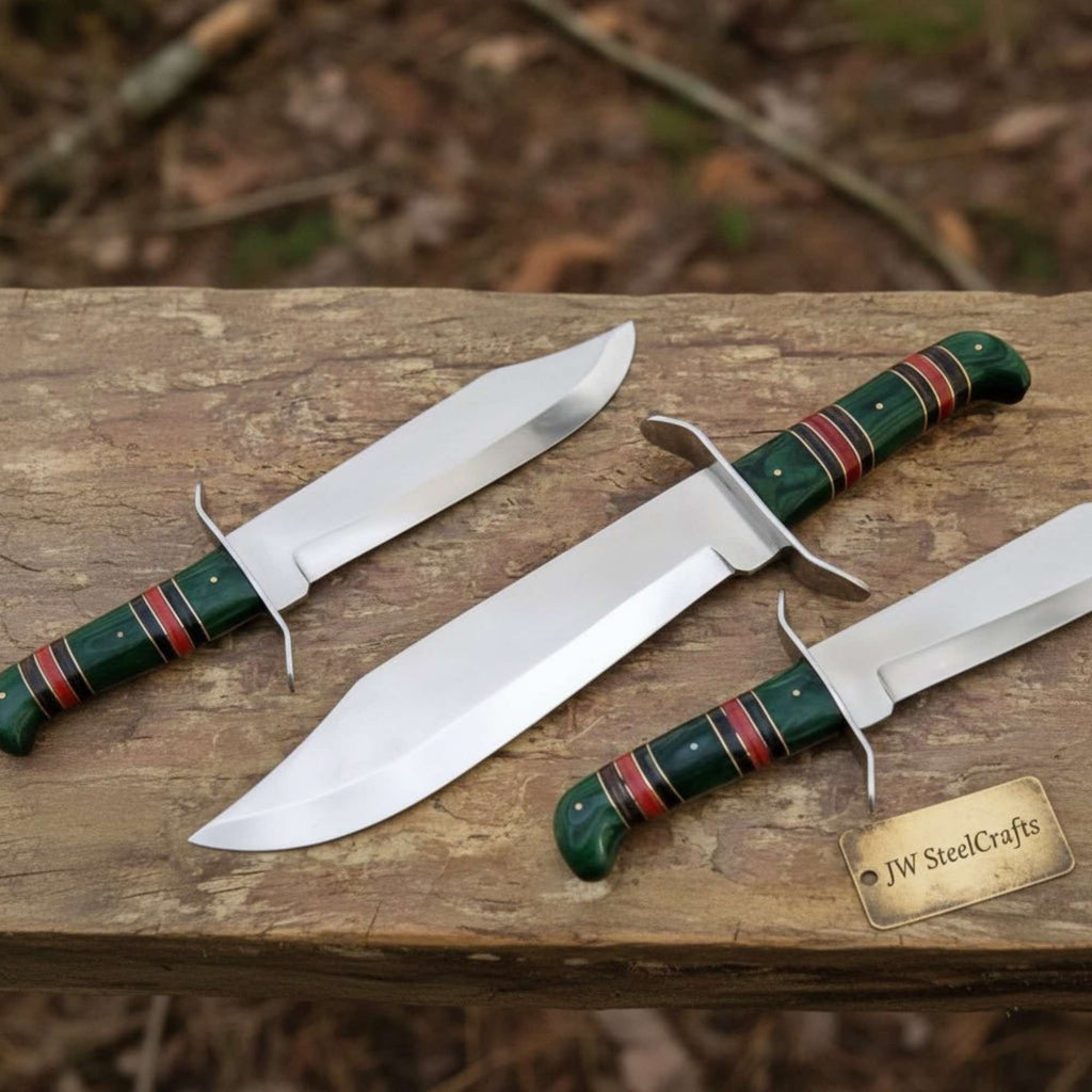 Sheffield Clip Point Bowie Knife Mirror Polish Steel with S Guard and Stacked Handle – JW SteelCrafts