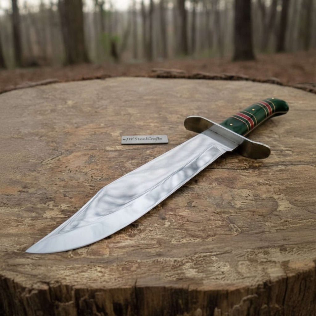 Sheffield Clip Point Bowie Knife Mirror Polish Steel with S Guard and Stacked Handle – JW SteelCrafts