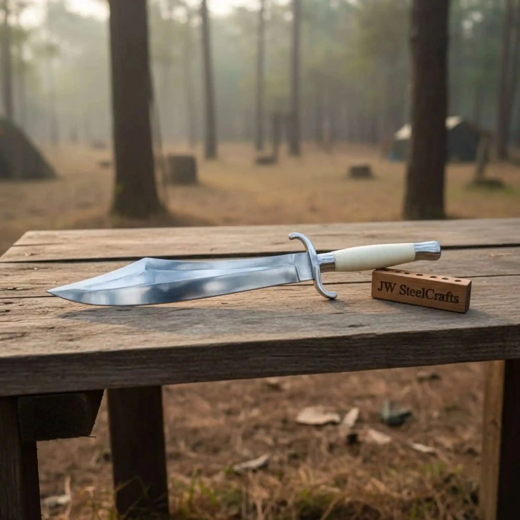 Sheffield Style Bowie Knife High Polished Clip Point Blade Brass Guard Bone Handle Handmade Fixed Blade