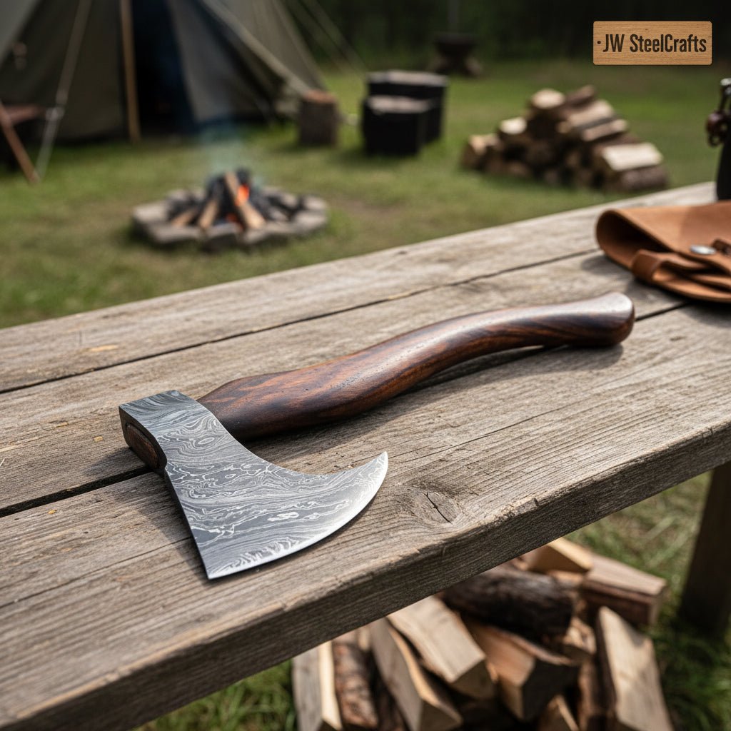 Single-Bit Bushcraft Hatchet with Crescent Edge
