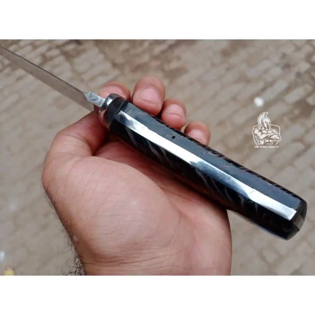 Skinner Knife, Feather Damascus Blade, Resin Handle, Fixed Blade Hunting Knife