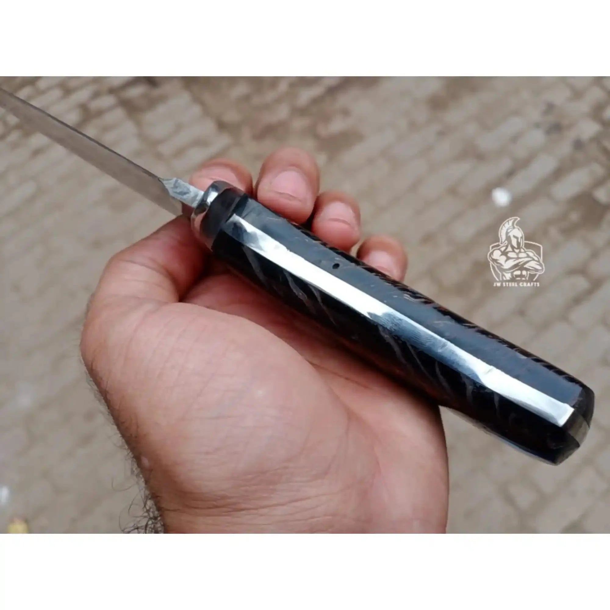 Skinner Knife, Feather Damascus Blade, Resin Handle, Fixed Blade Hunting Knife
