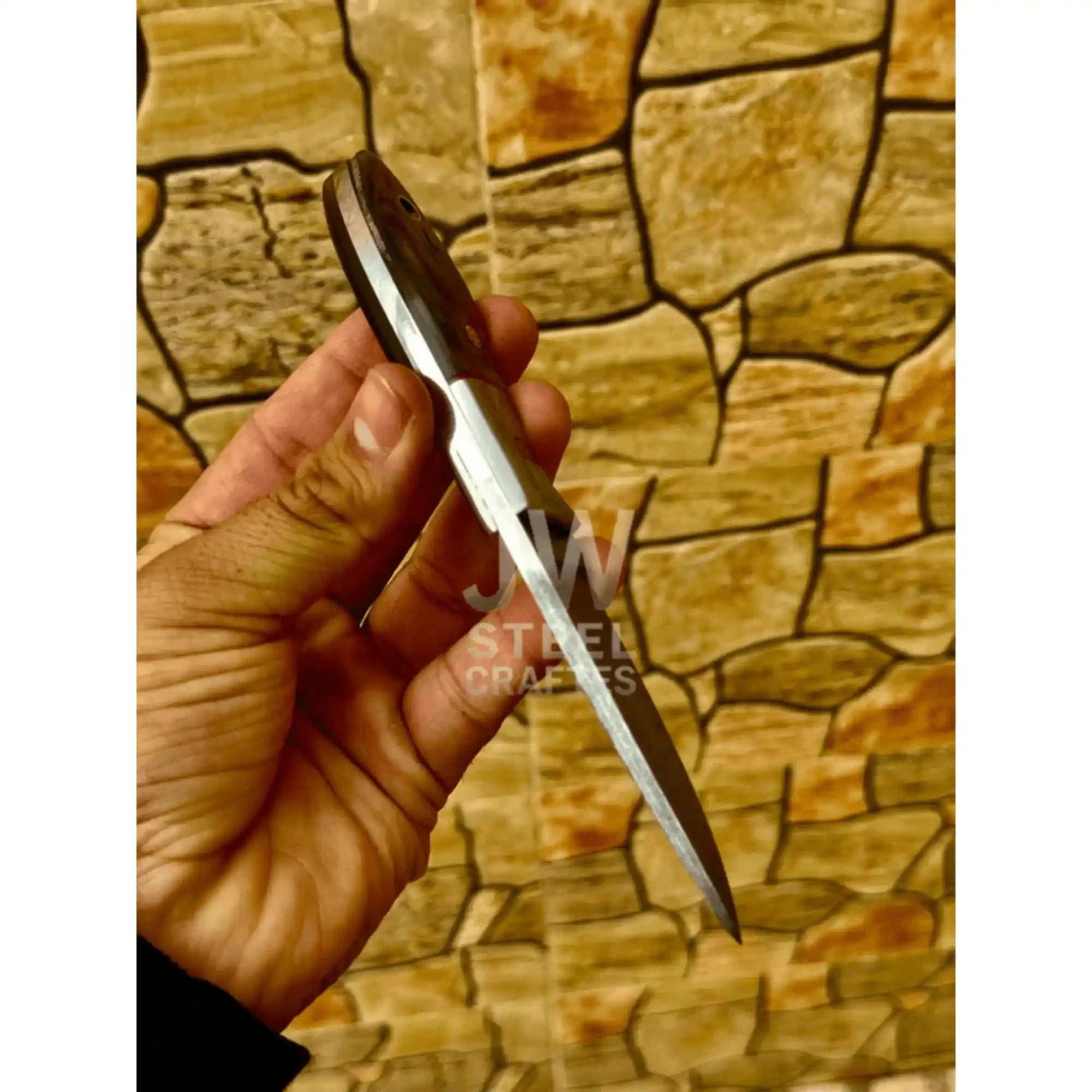 Small Damascus Utility Knife – Rosewood Handle With Leather Sheath