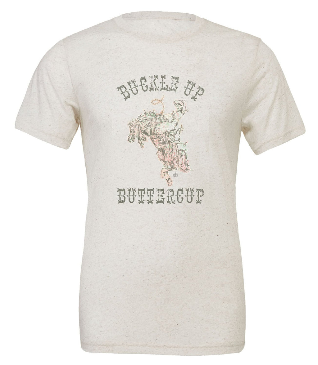 STS Buckle Up Buttercup Tee, Heather White
