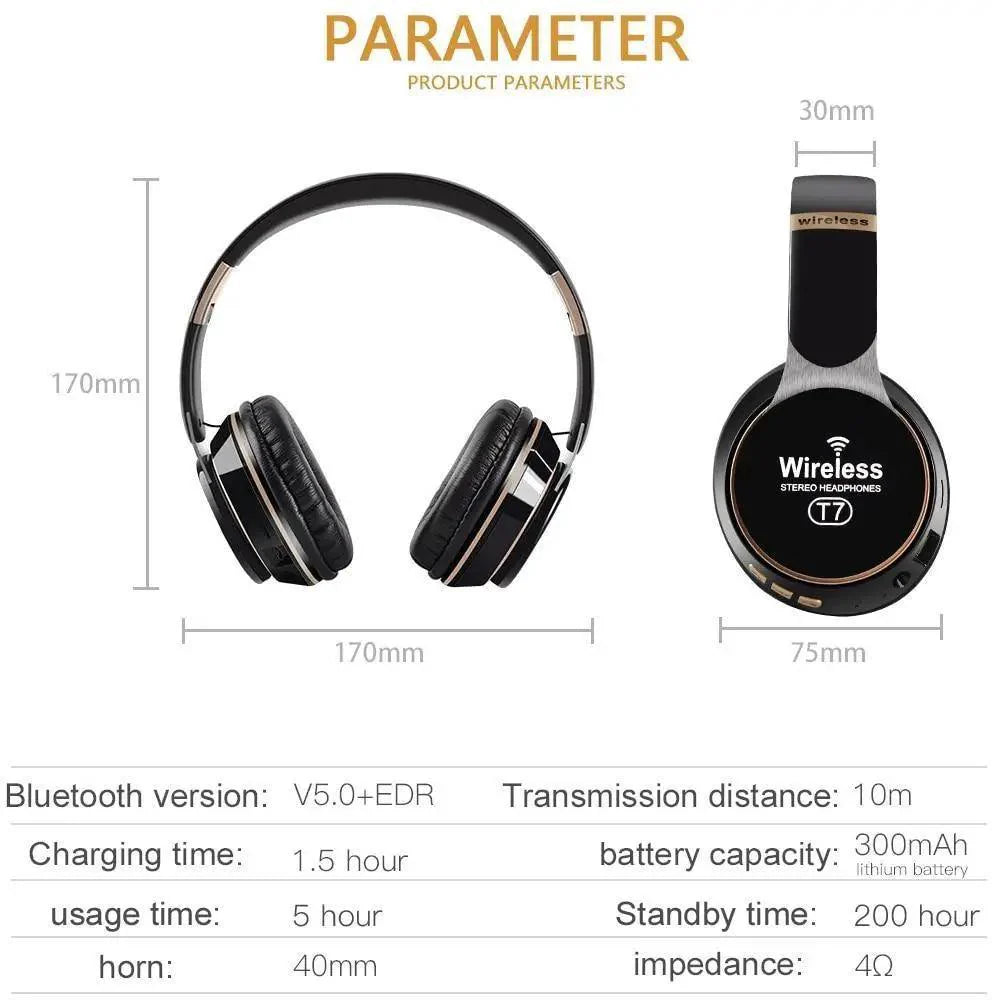 Stylish  Wireless Headphones 3D Stereo Bluetooth Foldable Gaming Headphones With Mic Foldable Lightweight Neckband Headphone For Mobile PC Laptop