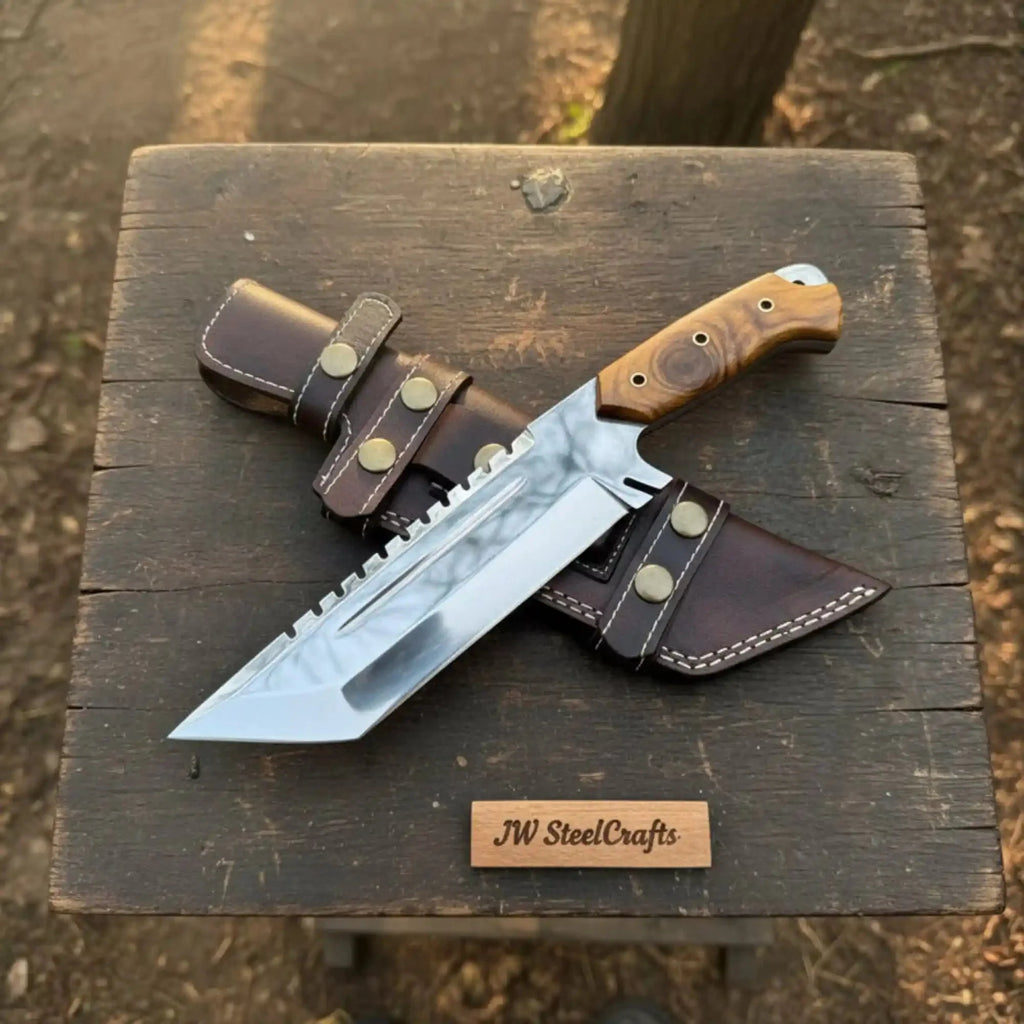 Tracker knife Full Tang Fixed Blade Knife – Stainless Steel Blade & Burl Wood Handle | JW SteelCrafts