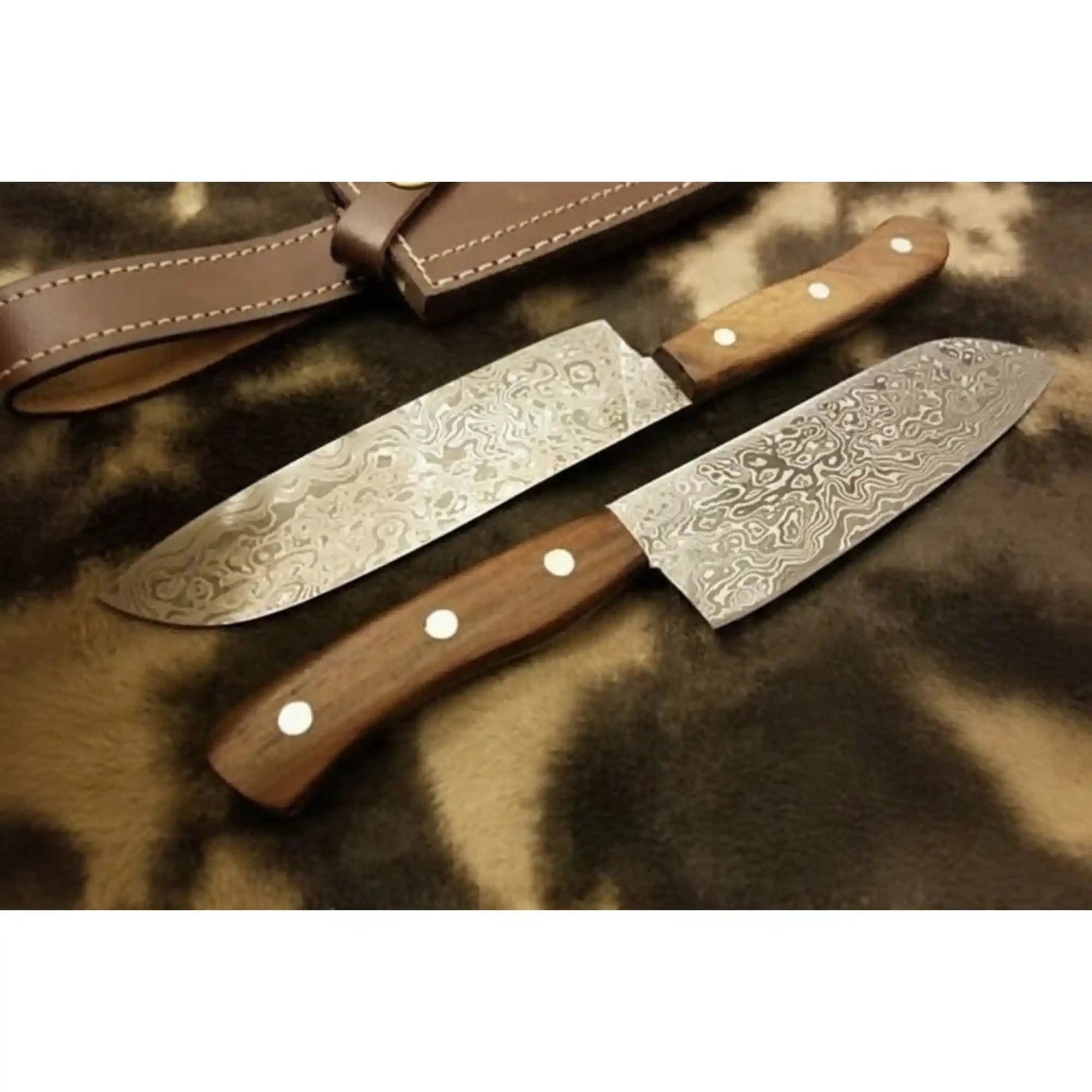 Two-Piece Hunting Set: Trailing-Point Game Skinner + Drop-Point Outdoor Hunter in Pattern-Welded Damascus
