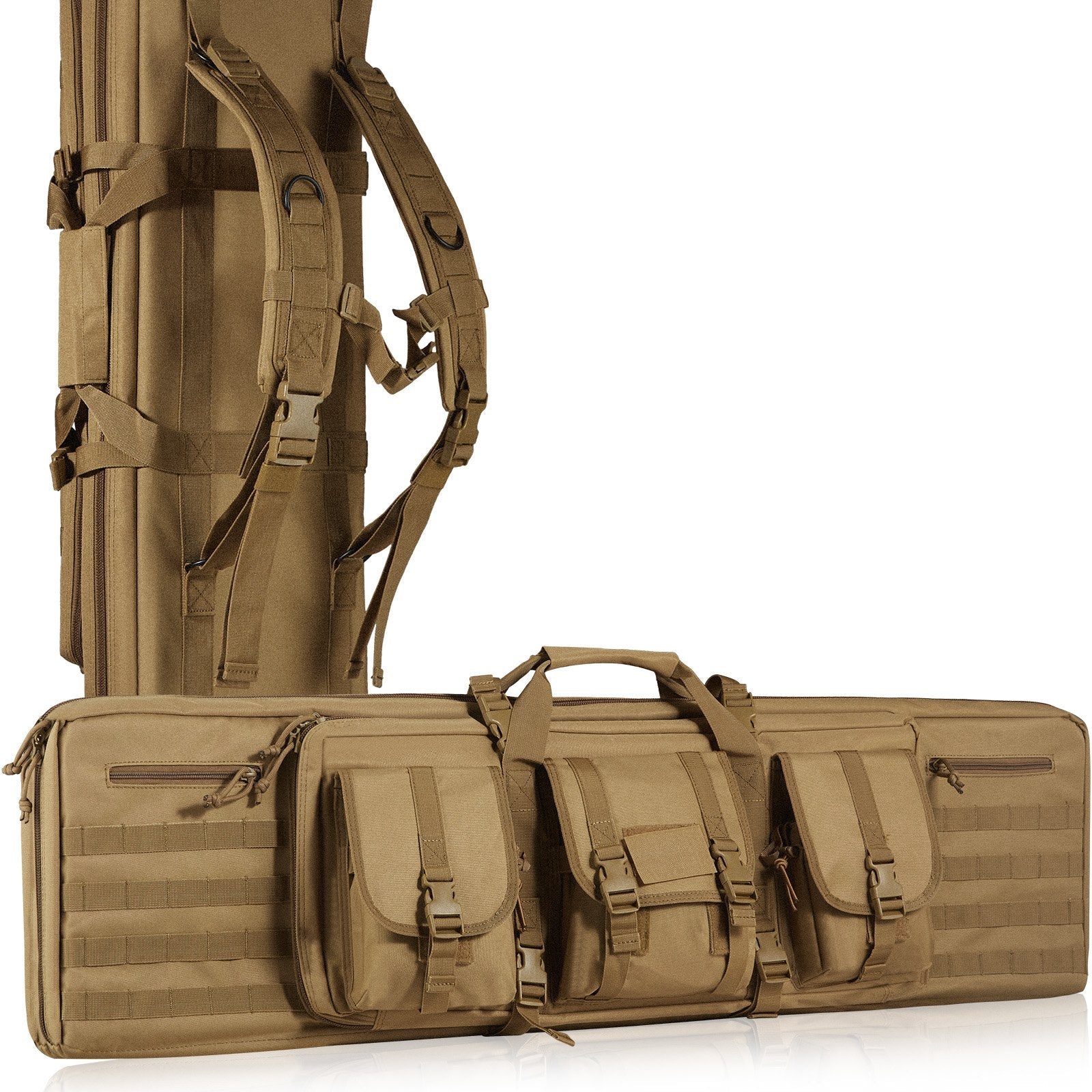 Rifle Bag, 42 inch Tactical Double Long Gun Bag, Soft Rifle Case with Lockable Zipper, Portable Handle & Shoulder Strap, 3 Large Storage Pockets Rifle Case for Two 40" Rifles & 2 Pistols