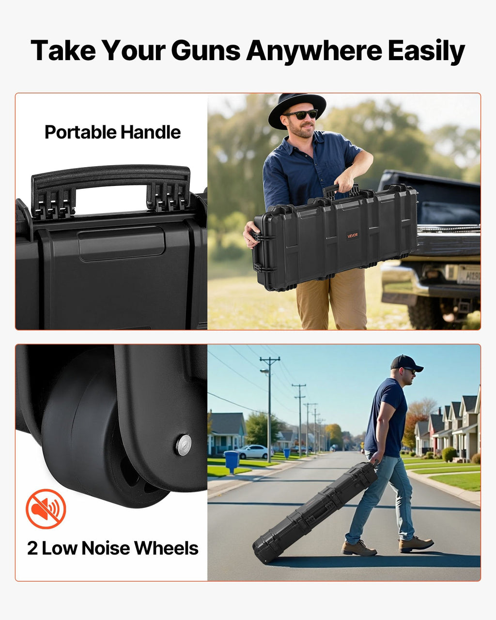 40" Hard Rifle Case, Lockable Rifle Case with Pre-cut Foams, Gun Storage with Wheels, IP67 Waterproof & Dustproof Movable Large Pistol Storage for Rifles, Shotguns, Airsoft Guns