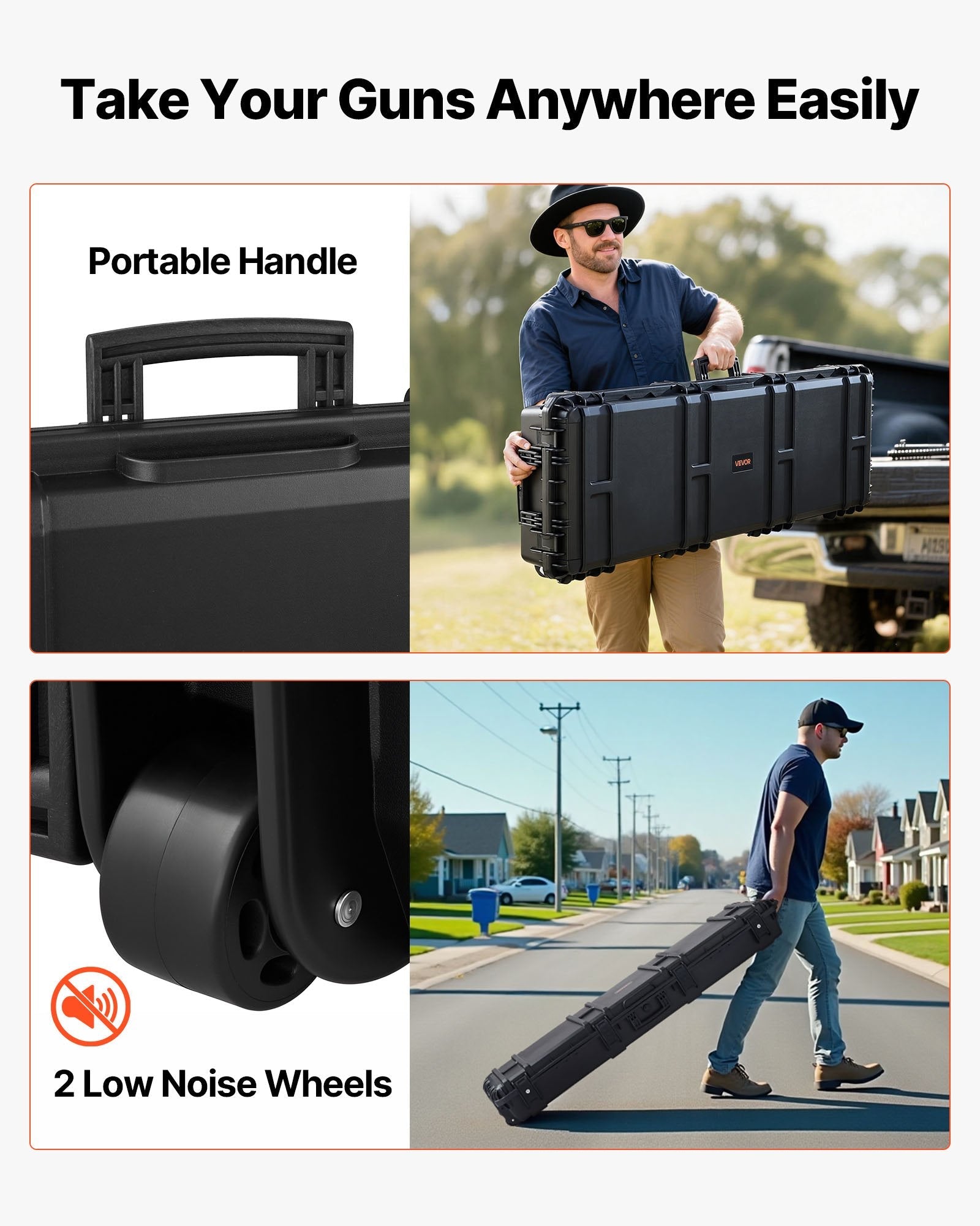 50" Black Hard Rifle Case, Lockable Rifle Case with Detachable XPE Foam, Gun Storage with Wheels, IP67 Waterproof & Dustproof Pistol Storage Cases for Rifles, Shotguns, Airsoft Guns