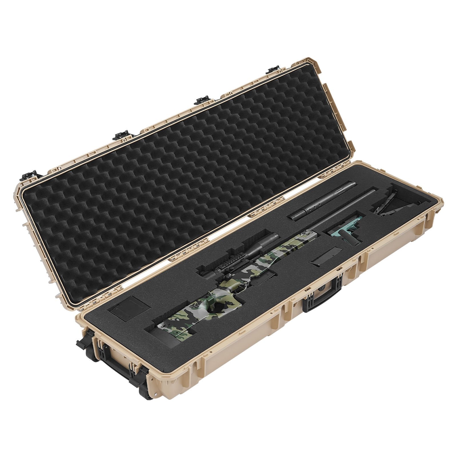 52" Hard Rifle Case, Lockable Rifle Case with Pre-cut Foams, Gun Storage with Wheels, Heavy Duty IP67 Waterproof & Dustproof Pistol Storage Cases for Rifles, Shotguns, Airsoft Guns