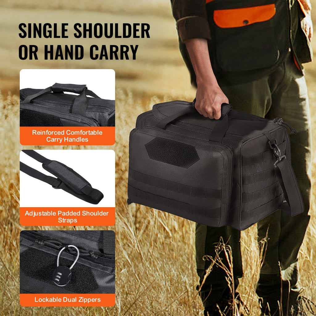 Range Bag for 3 Pistols, Tactical Gun Range Bag with 2 Detachable Baffles & 6 Magazines, Firearm Shooting Handgun Bag for Outdoor Hunting Pistol Bag with Single Shoulder Strip
