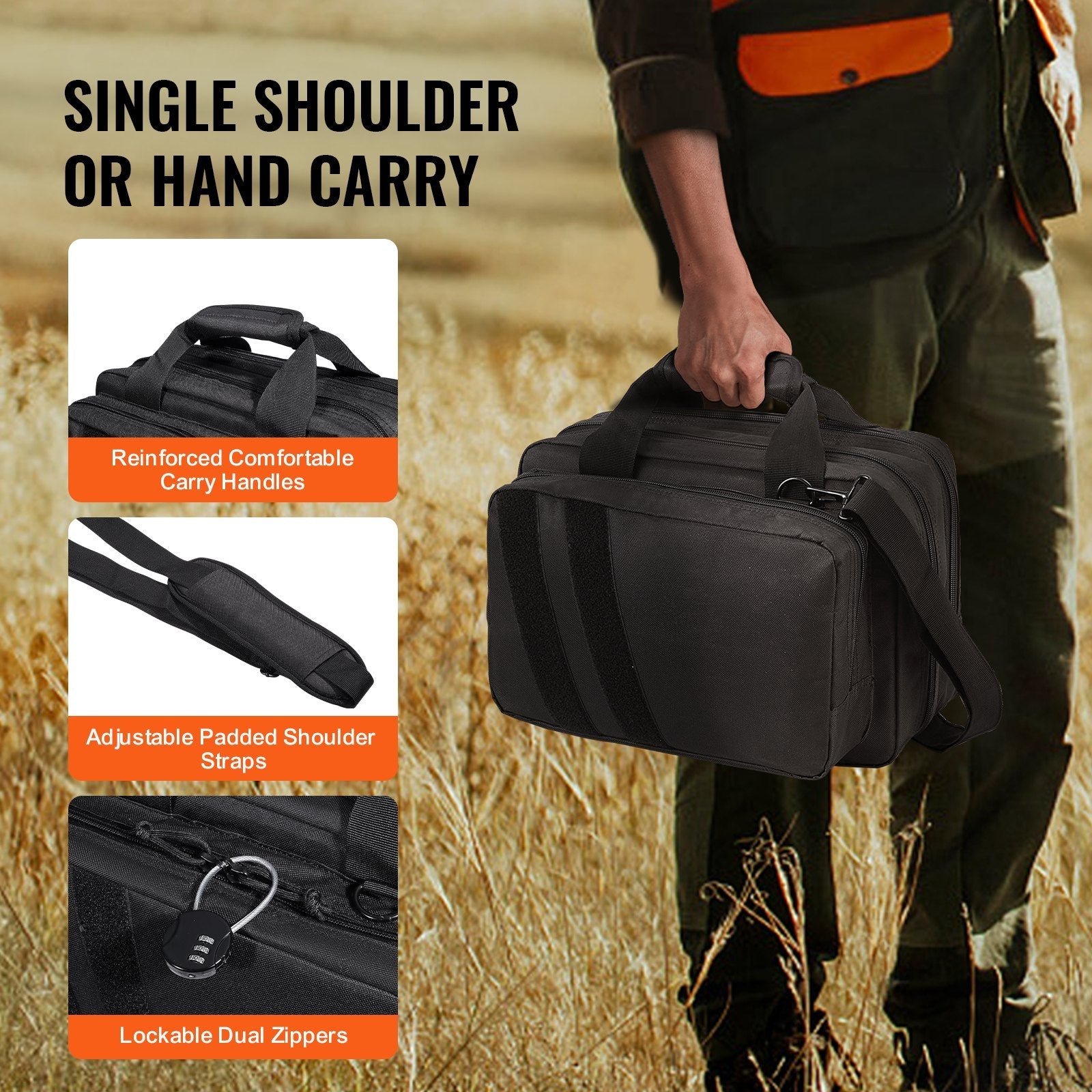 Range Bag for 2 Pistols, Tactical Gun Bag with 2 Built-in Removable Pistol Bags & 6 Detachable Magazines, Gun Range Bag for Outdoor Hunting Shooting, Lockable Carrying Handgun Bag Case