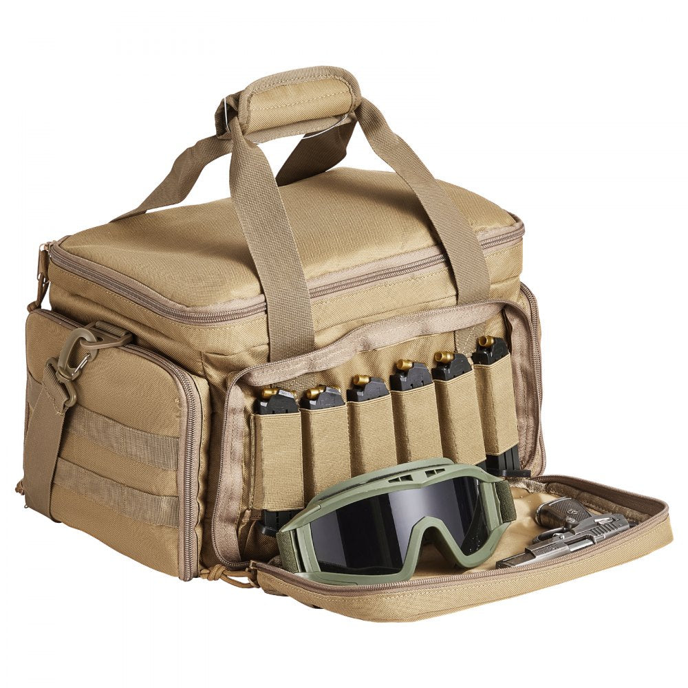 Range Bag for 4 Pistols, Tactical Gun Range Bag with 3 Detachable Baffles & 6 Magazines, Firearm Shooting Handgun Bag for Outdoor Hunting Shooting Pistol Bag with Single Shoulder Strip