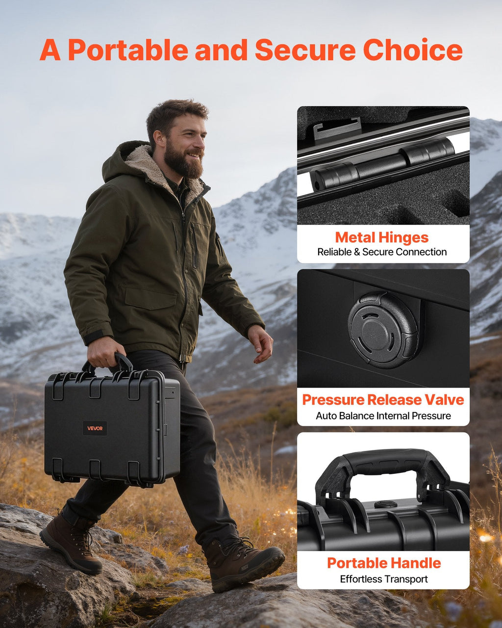 Hard Pistol Case, Heavy Duty Hard Gun Case with XPE Foam Interior, Waterproof Pistol Storage Box with Customizable Lining & Handle for Gun, Lenses, Camera, Gear, TSA Compliant, 18.7x12.5x7.5 in
