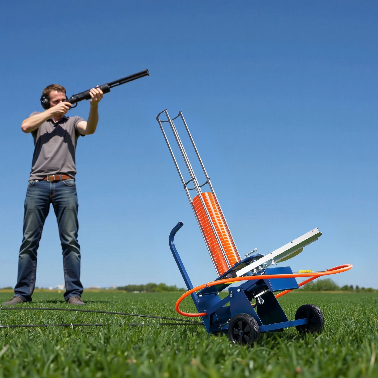 Clay Target Thrower, 75-80 Clays Pigeon Thrower, 55+ Yards Automatic Skeet and Trap Launcher on Wheels - with Adjustable Angle, Foot Pedal & Pull Handle for Clays Throwing, Shooting Sports