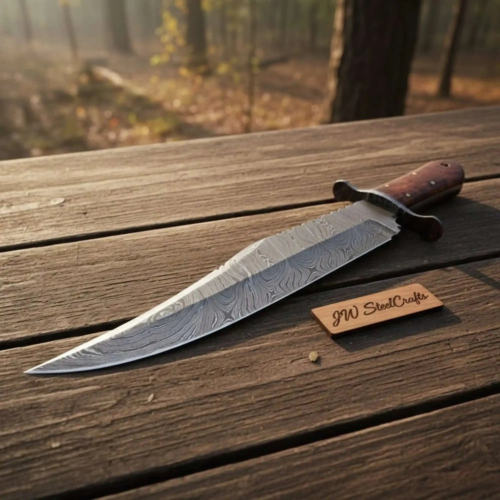 Victorian Style Custom Bowie ,Sheffield Clip Point Bowie Knife, Handmade Damascus Steel Blade, Walnut Burl Handle,