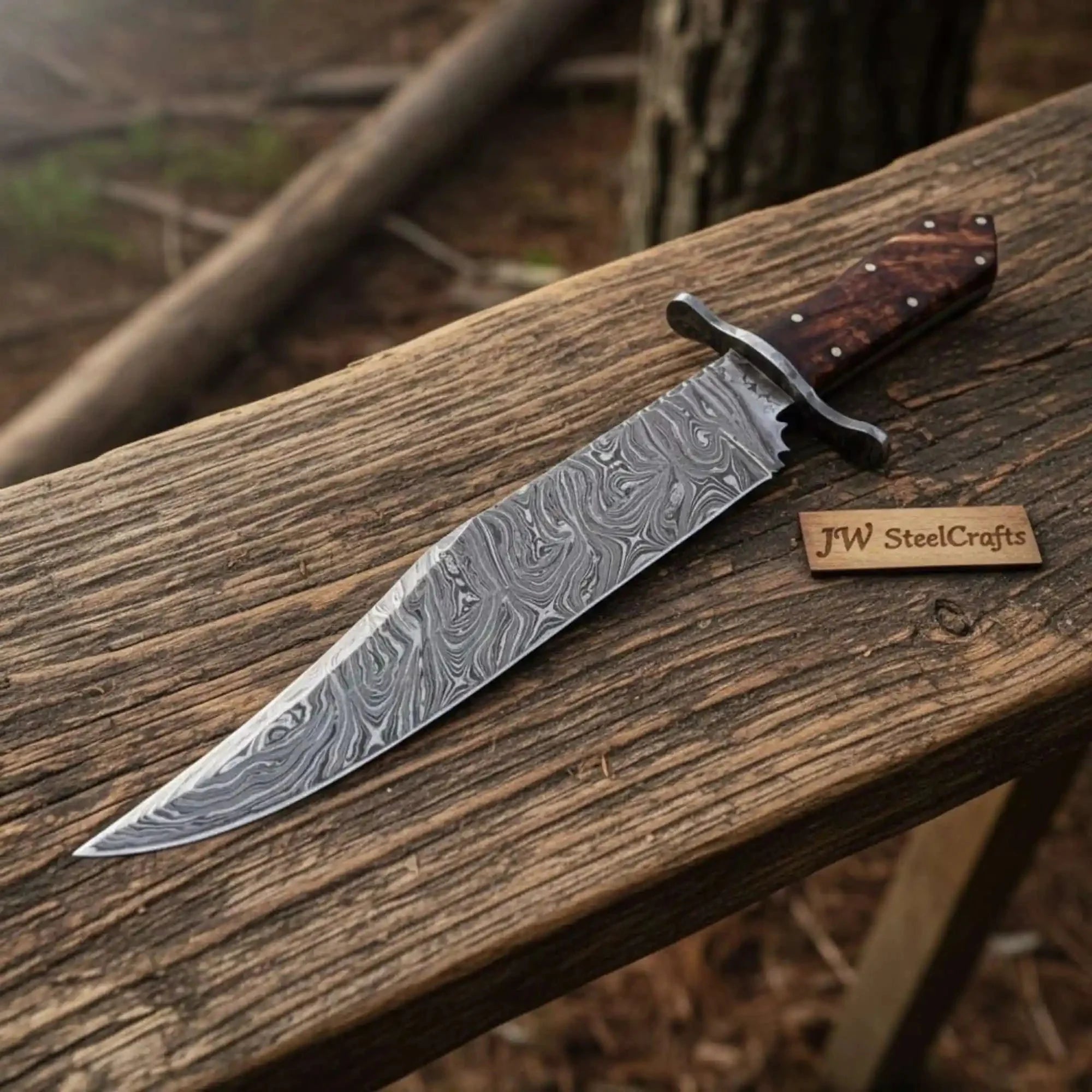 Victorian Style Custom Bowie ,Sheffield Clip Point Bowie Knife, Handmade Damascus Steel Blade, Walnut Burl Handle,