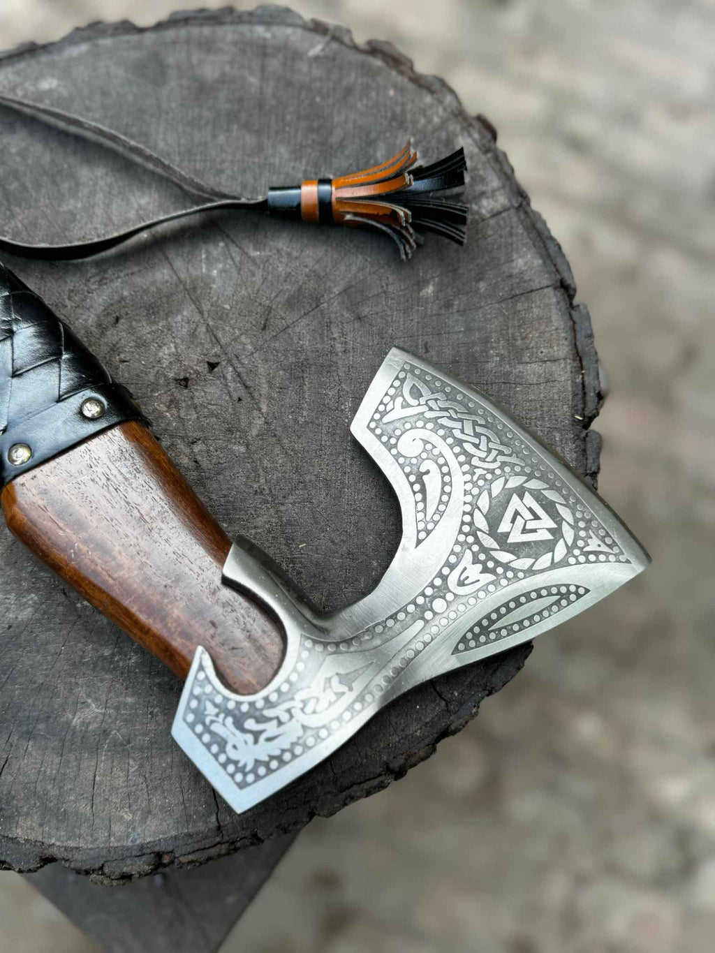 Viking Axe with Leather Wrapped Handle & Engraved Head – JW SteelCrafts