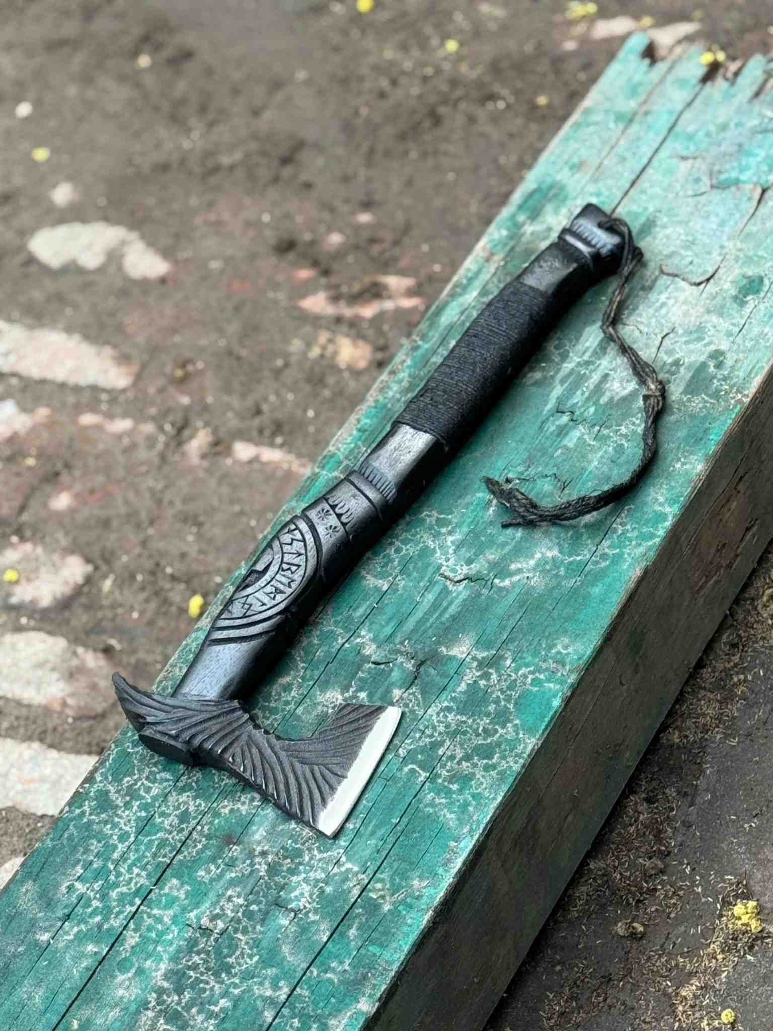 Viking Axe with Leather Wrapped Handle & Engraved Head – JW SteelCrafts