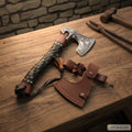 Viking Rune Engraved Bearded Hatchet with Leather Wrapped Handle and Belt Sheath | JW SteelCrafts