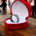 Custom Handmade Damascus Engagement Ring – Brass Inlay