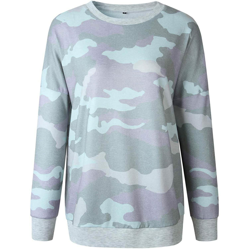 Women's Camouflage Print Casual Leopard Pullover Long Sleeve Sweatshirts